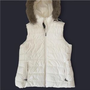 Banana Republic Cream Quilted Vest with Faux Fur Hood